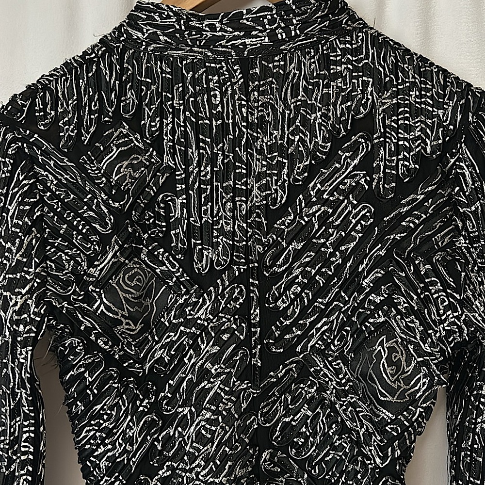 Obstine’e Vintage Black/White Geometric Zip Front Long Sleeve Jacket Top *Sz 8* - Picture 4 of 6